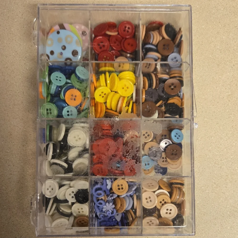 Multi-Color Button Lot With Storage Container